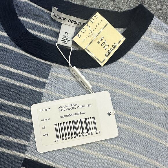 Autumn Cashmere Sweater Women XS Blue Stripe Patchwork Assymetrical Tee - Picture 3 of 13